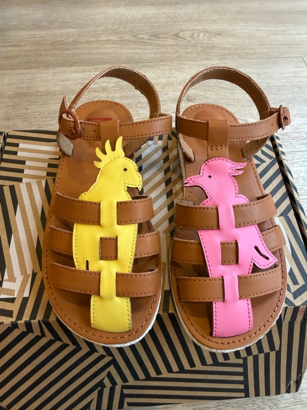 Camper Kids Girls Leather Natural Twins Strap Sandals US 12.5 Birds Of Paradise